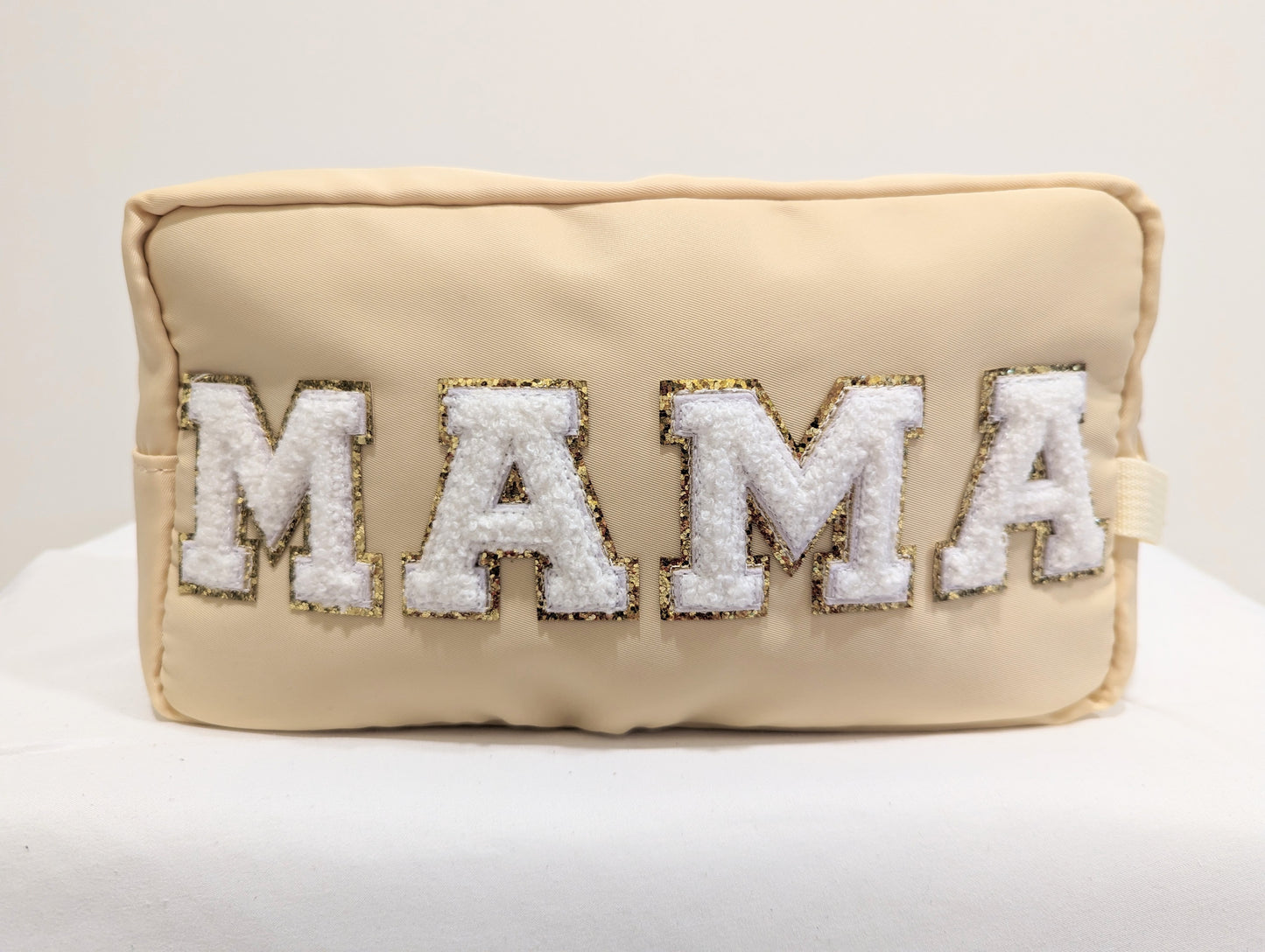 Mama chenille patch makeup bag